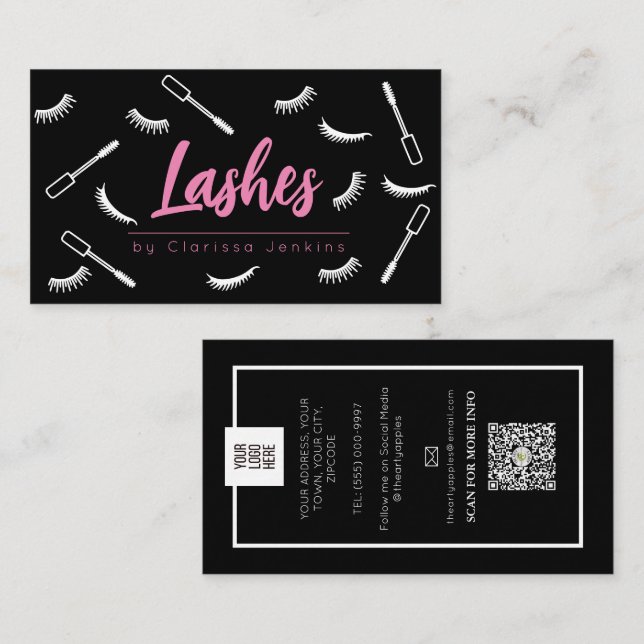 Pink and Black Lashes Eyelash Extensions makeup Business Card (Front/Back)