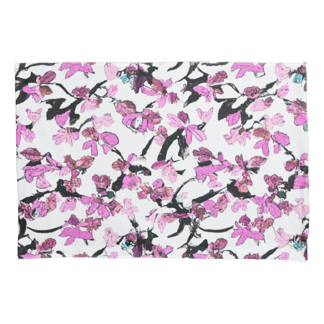 Pink and Black Leaf Pattern Pillowcase (Front)
