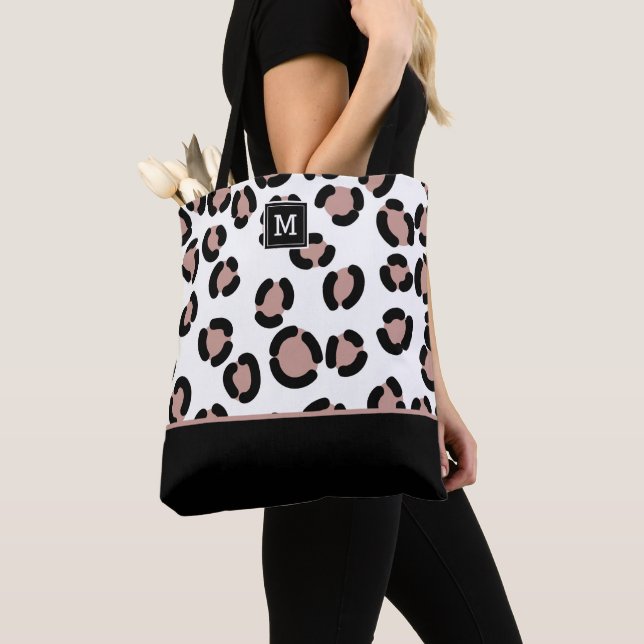 Pink and Black Leopard Pattern with Monogram Tote (Close Up)