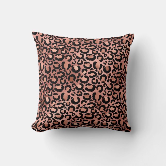 Pink and Black Leopard Print Decoupage Cushion (Front)