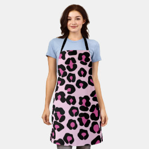 Pink and Black Leopard Print Pattern  Apron