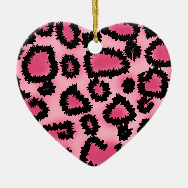 Pink and Black Leopard Print Pattern. Ceramic Tree Decoration (Front)