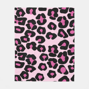 Pink and Black Leopard Print Pattern  Fleece Blanket