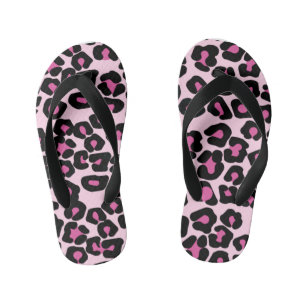 Pink and Black Leopard Print Pattern Kid's Thongs