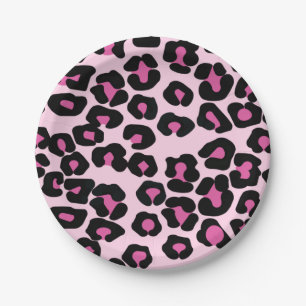 Pink and Black Leopard Print Pattern  Paper Plate