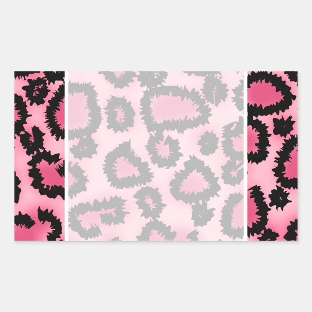 Pink and Black Leopard Print Pattern. Rectangular Sticker (Front)