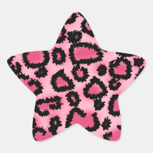 Pink and Black Leopard Print Pattern. Star Sticker