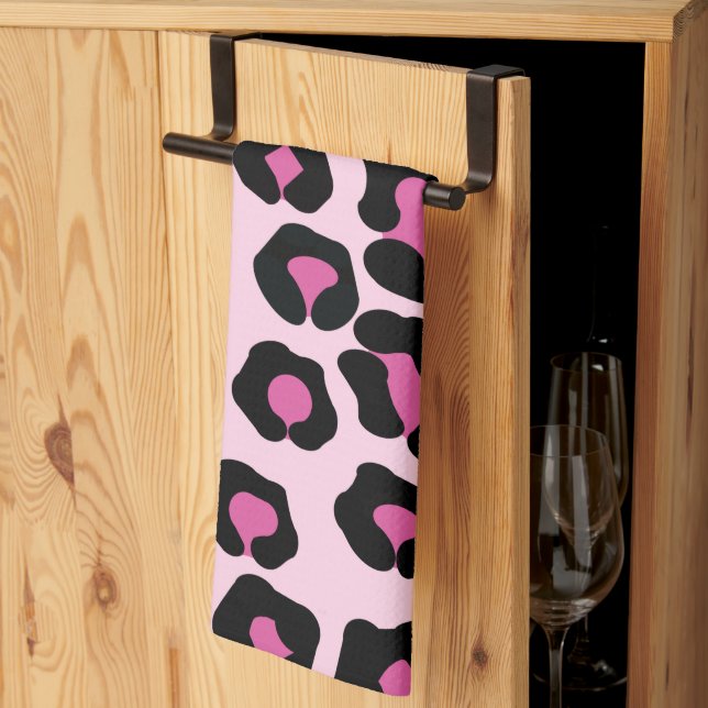 Pink and Black Leopard Print Pattern   Tea Towel (Thirds Fold)
