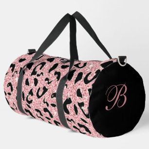 Pink and Black Leopard with Stylish Side Initials Duffle Bag