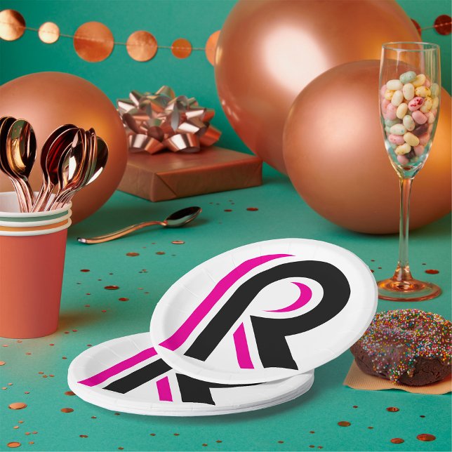 Pink And Black Letter R Paper Plate (Creator Uploaded)