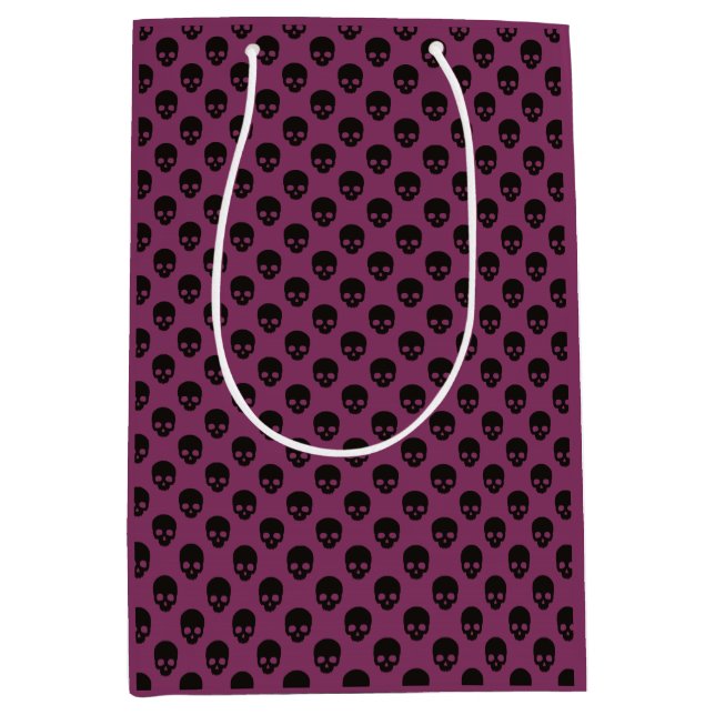 Pink and Black Little Skulls Pattern Halloween Medium Gift Bag (Front)