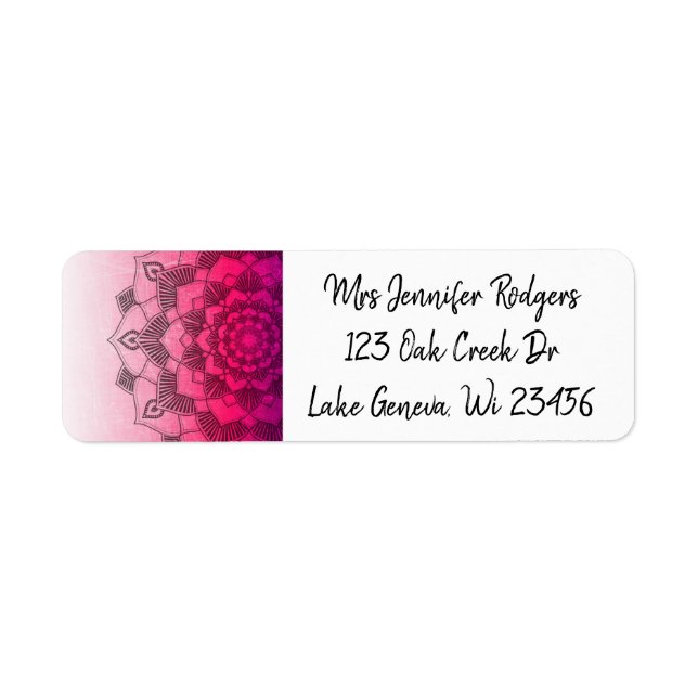 Pink and Black Mandala Abstract Return Address Label (Front)