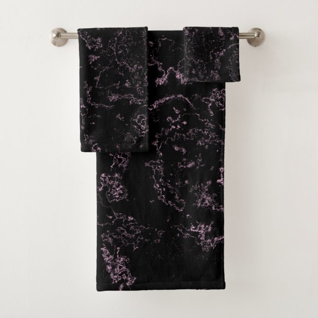 Pink and Black Marble abstract Bath Towel Set (Insitu)