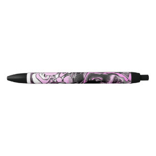 Pink and Black Marble Fluid Art Cells Modern Black Ink Pen
