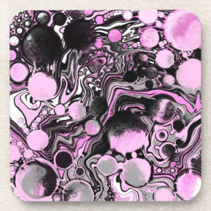 Pink and Black Marble Fluid Art Cells Modern Coaster