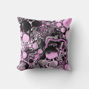 Pink and Black Marble Fluid Art Cells Modern    Cushion