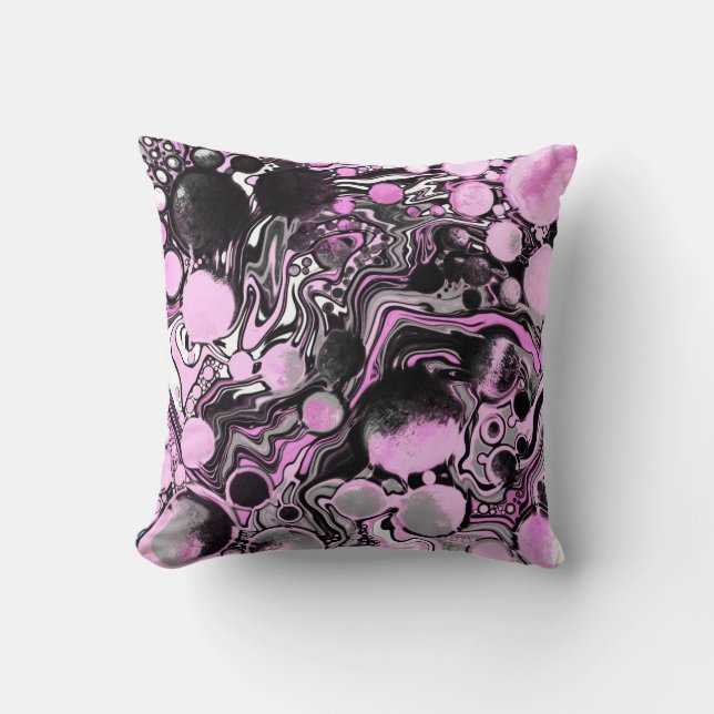 Pink and Black Marble Fluid Art Cells Modern    Cushion (Front)