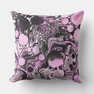 Pink and Black Marble Fluid Art Cells Modern    Cushion
