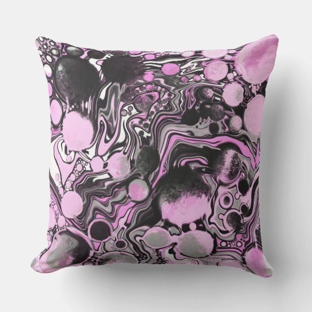 Pink and Black Marble Fluid Art Cells Modern    Cushion (Front)