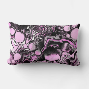Pink and Black Marble Fluid Art Cells Modern Lumbar Cushion