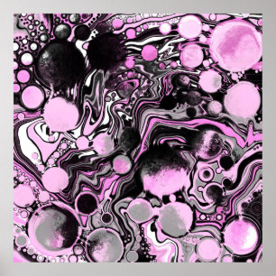 Pink and Black Marble Fluid Art Cells Modern    Poster