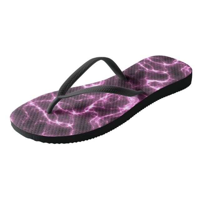 pink and Black Marble Swirl Abstract Thongs (Angled)