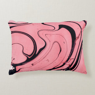 Pink and black marble texture. Hand painted Decorative Cushion