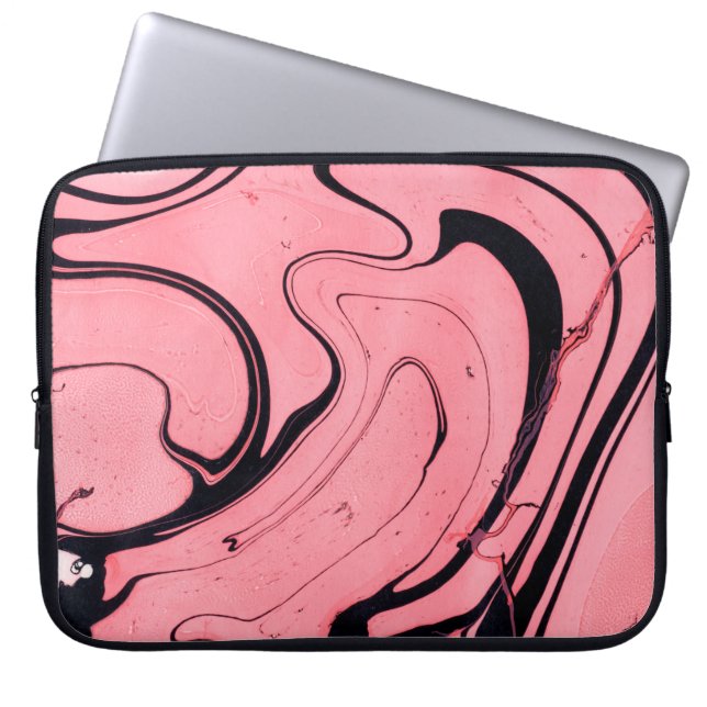 Pink and black marble texture. Hand painted Laptop Sleeve (Front)