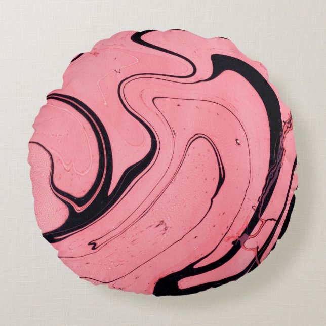 Pink and black marble texture. Hand painted Round Cushion (Front)