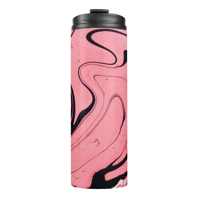Pink and black marble texture. Hand painted Thermal Tumbler (Front)