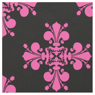 Pink and black mediaeval Fleur de lis cross Fabric