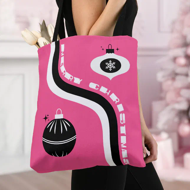 Pink And Black Merry Christmas Womens Tote Bag Zazzle