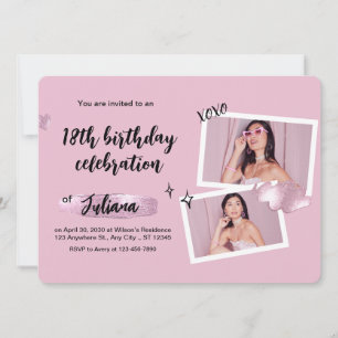 Pink and Black Minimal 18th Birthday Invitation
