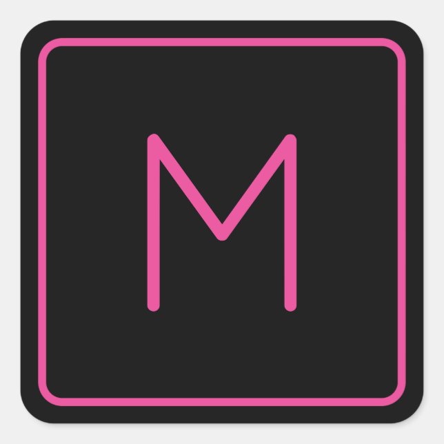 Pink and Black Minimalist Typography Monogram Square Sticker (Front)