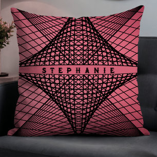 Pink And Black Modern Geometric Lines Cushion
