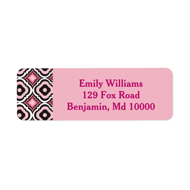 Pink and Black Modern Geometric Return Address Label (Front)