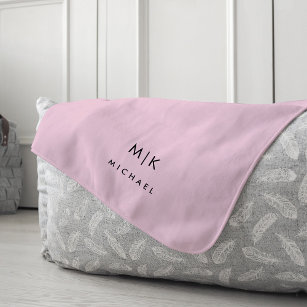 Pink and Black   Modern Monogram Fleece Blanket