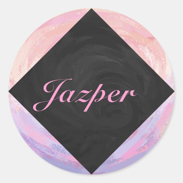 Pink and Black Monogram Classic Round Sticker (Front)