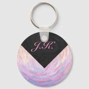 Pink and Black Monogram Key Ring