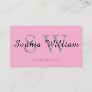 Pink and black monogram minimal modern Business Calling Card