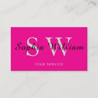 Pink and black monogram minimal modern Business Calling Card