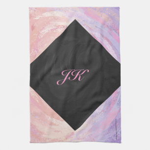 Pink and Black Monogram Tea Towel