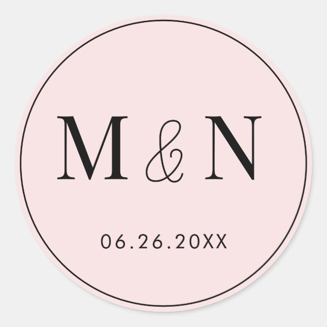 Pink and black Monogram Wedding  Classic Round Sticker (Front)