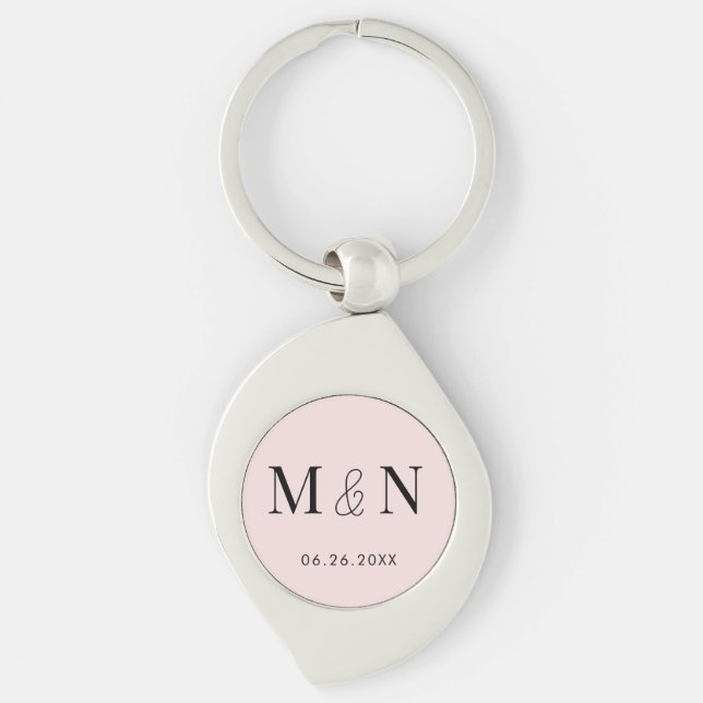 Pink and black Monogram Wedding  Key Ring (Front)