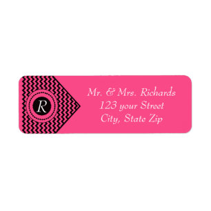 Pink and Black Monogrammed Chevron Return Address Label
