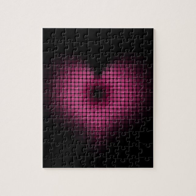 Pink and black mosaic heart jigsaw puzzle (Vertical)