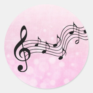 Pink and Black Musical Notes Classic Round Sticker