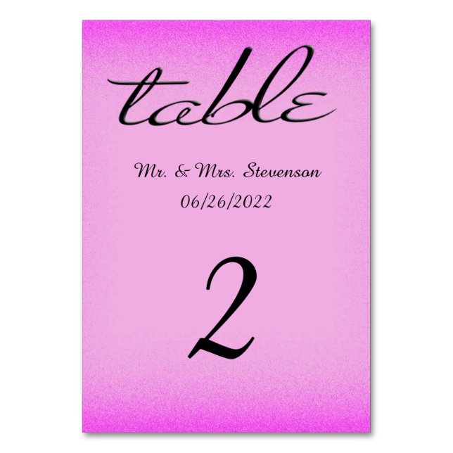 Pink and Black Name and Date Table Number (Front)
