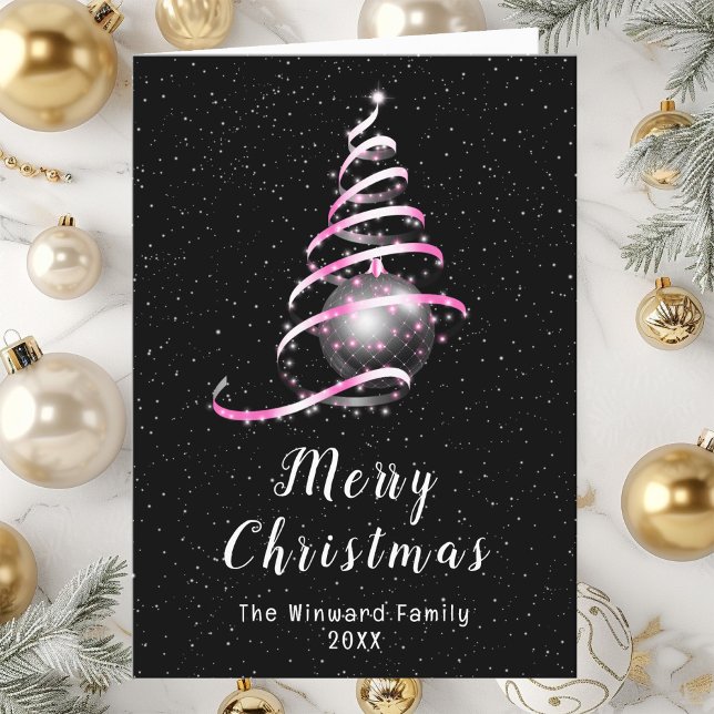 Pink and Black Ornament Merry Christmas Holiday Card (Creator Uploaded)