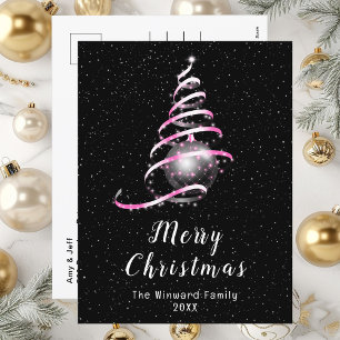 Pink and Black Ornament Merry Christmas Holiday Postcard